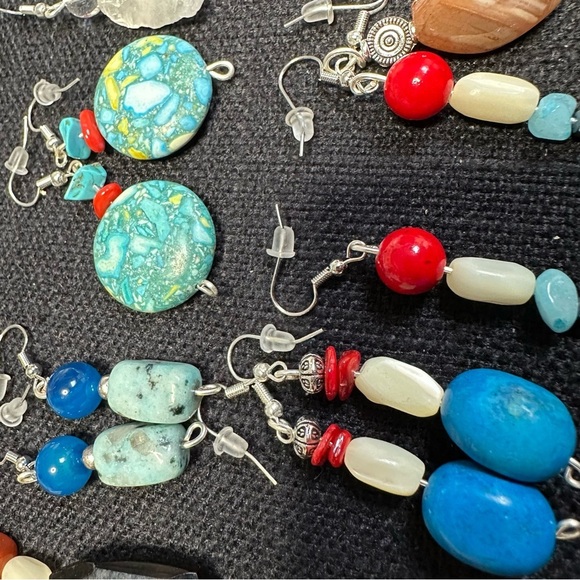 New Earrings Lot Of 8 Handmade Stones Beads Glass And Acrylic Wire Wrapped 5538 - Picture 7 of 15